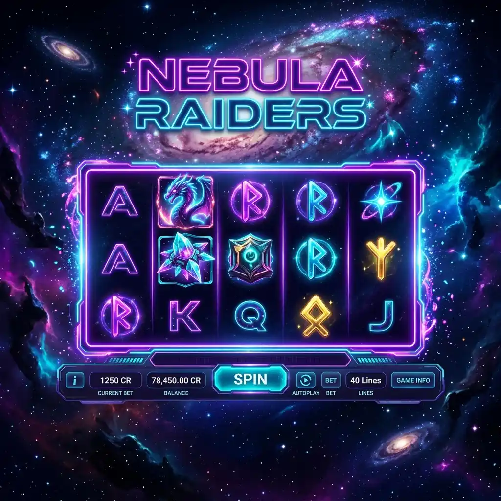 Abstract geometric puzzle game interface featuring cascading neon cyan and purple data blocks on a terminal-like dark background.